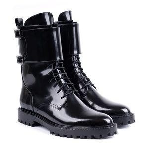 Inch2 Black Patent Leather Combat Boots 38 (US 7)
